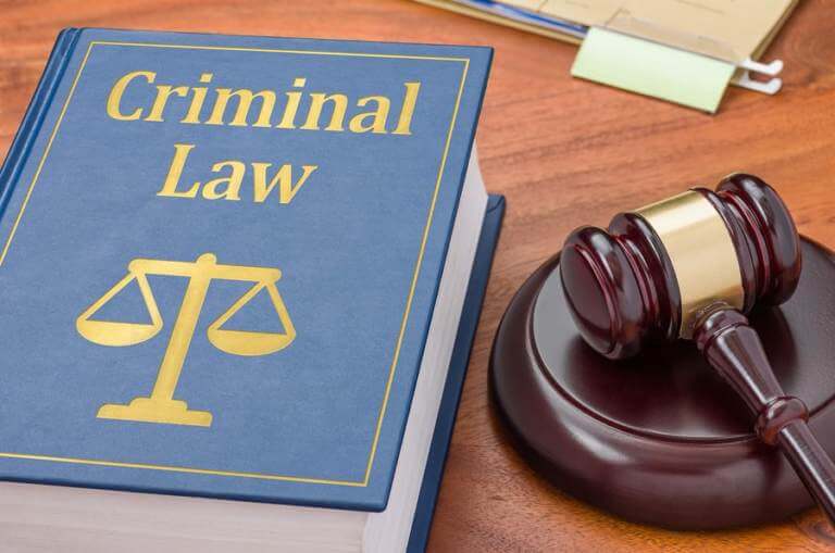 criminal law book and gavel on a desk
